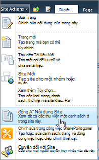 Xem tất cả nội dung site trên menu Hành động site