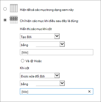 Bộ lọc sử dụng [Tôi]
