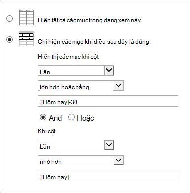 Bộ lọc sử dụng [Hôm nay]