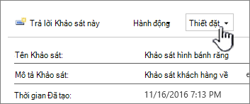Nút Thiết đặt khảo sát ở đầu dạng xem khảo sát tổng thể