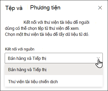 Ngăn thuộc tính trình xem tệp với danh sách thả xuống Kết nối với nguồn