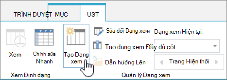 Nút Tạo dạng xem trong Thư viện SharePoint trên dải băng.