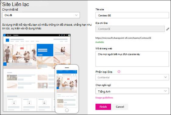 Tạo site liên lạc SharePoint