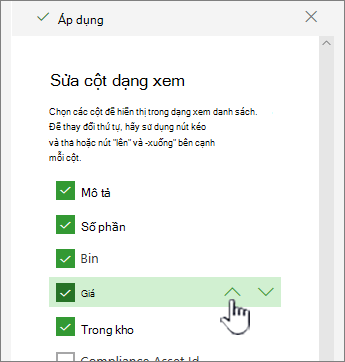 Sử dụng mũi tên lên hoặc xuống hoặc kéo và thả vị trí cột