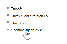 Nối kết cột đã lập chỉ mục trên trang cài đặt Danh sách hoặc Thư viện