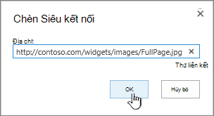 Hộp thoại Siêu kết nối với địa chỉ web và nút OK được tô sáng