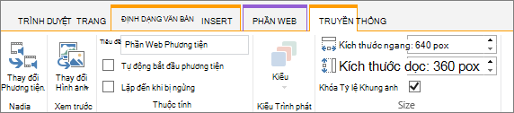 Tab Phương tiện trên ribbon sửa