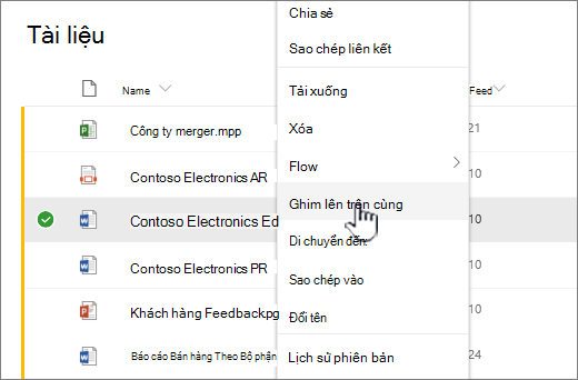 Ghim lên đầu menu tệp
