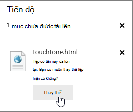 Hộp thoại Tải lên không thành công với nút thay thế được tô sáng