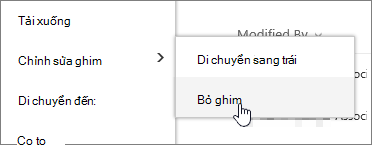 Tô sáng tệp với Chỉnh sửa ghim và Bỏ ghim được tô sáng