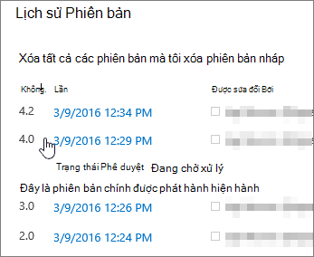 Lịch sử phiên bản với một phiên bản phụ đã bị xóa