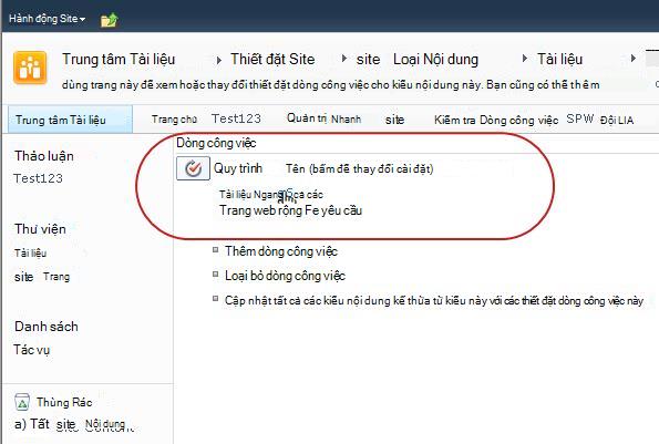 Nối kết để thay đổi thiết đặt dòng công việc