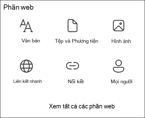 Danh sách các phần web trong Hộp công cụ