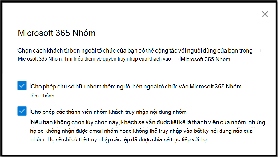 chọn cách khách từ bên ngoài tổ chức của bạn có thể cộng tác với người dùng trong nhóm microsoft 365