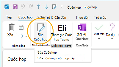Nút Sửa cuộc họp Tùy chỉnh ribbon trong Outlook