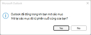 Lỗi phiên làm việc gần đây nhất trong Outlook