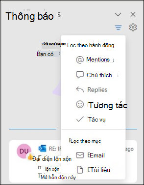 Tùy chọn bộ lọc thông báo Outlook