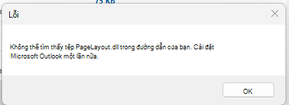 Ảnh chụp màn hình thông báo lỗi Không thể tìm PageLayout.dll tệp được yêu cầu