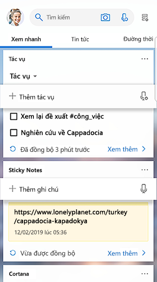 Ảnh chụp màn hình hiển thị thẻ Tác vụ trong Nguồn cấp Công cụ khởi động