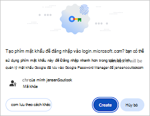 Hộp thoại hiển thị google Chrome đề nghị lưu khóa mật khẩu tài khoản Microsoft của bạn