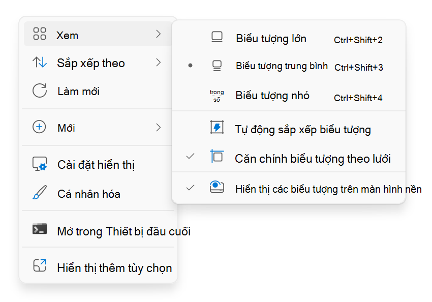 Screenshot of the contextual menu on the desktop that appears when you right-click.
