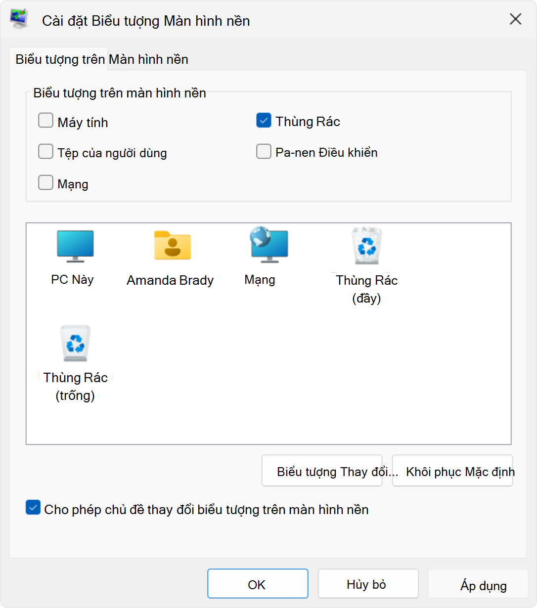 Screenshot of the desktop icon settings in Windows.