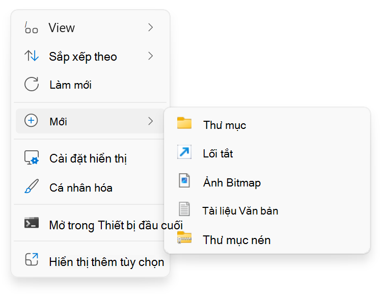 Screenshot of right-click > New.