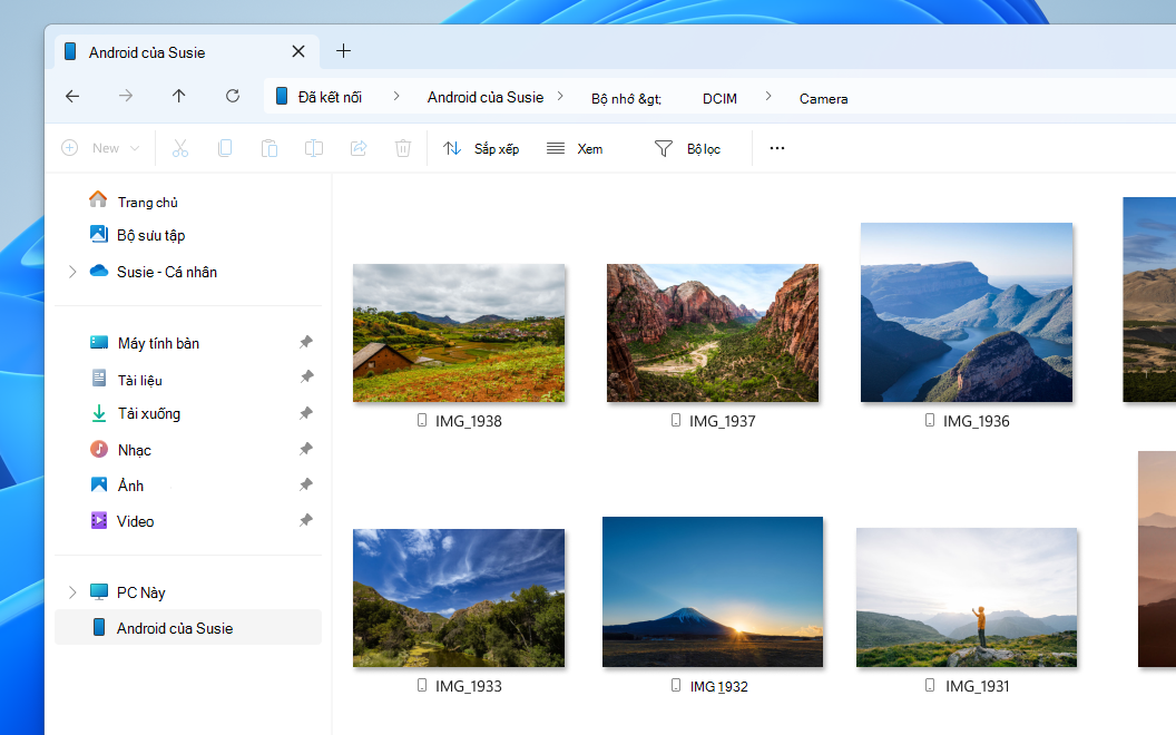 Ảnh trên thiết bị di động được liên kết trong File Explorer