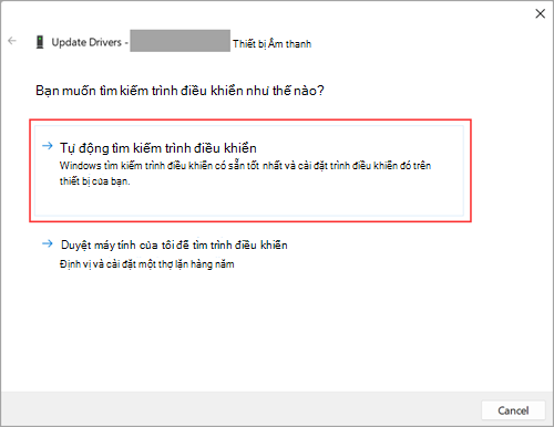 Tìm kiếm trình điều khiển âm thanh trong Windows 11 Đặt.