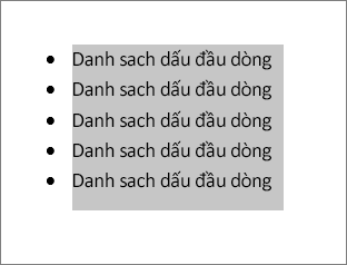 Văn bản danh sách đánh dấu đầu dòng đã chọn
