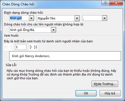 Tùy chọn Dòng lời chào