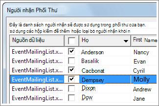 Chọn hàng bằng cách chọn hộp kiểm