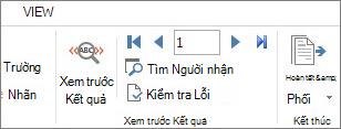 Ảnh chụp màn hình tab Gửi thư trong Word, hiển thị nhóm Xem trước Kết quả.