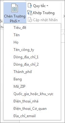 Menu Chèn trường phối của các trường có sẵn