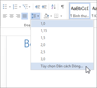 Menu dãn cách dòng trong Word Web App
