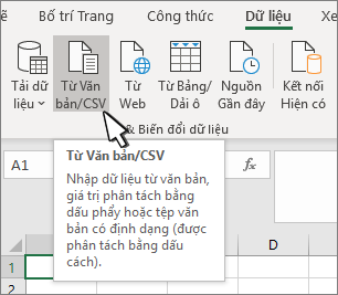 Chọn Văn bản/CSV từ tab Dữ liệu