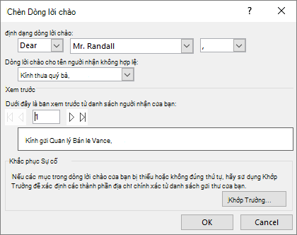 Hộp thoại Dòng lời chào