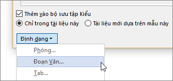 Chọn Định dạng, rồi chọn Đoạn văn
