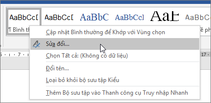 Bấm chuột phải vào kiểu Chuẩn, rồi chọn Sửa đổi