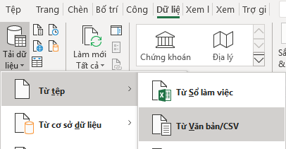 Tùy chọn Từ Văn bản được tô sáng trên tab Dữ liệu.