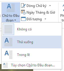 Trên menu Chữ to Đầu đoạn, chọn Thả.