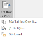 Là một phần Word phối thư, trên tab Gửi thư, trong nhóm Kết thúc, chọn Kết thúc & Phối, rồi chọn một tùy chọn.