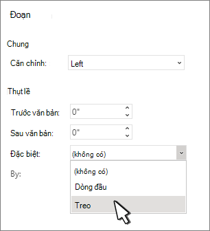 Chọn thụt đầu dòng Treo