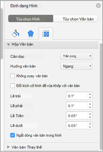 Ảnh chụp màn hình ngăn Định dạng