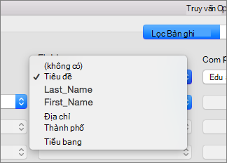 Bấm vào trường bạn muốn lọc theo