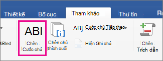 Trên tab Tham chiếu, nút Cước chú được tô sáng