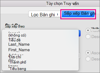 Bấm Sắp xếp Bản ghi để sắp xếp các mục trong phối thư