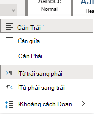 Menu để căn chỉnh văn bản trong OneNote cho web.