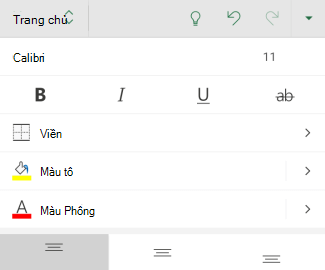 Tùy chọn định dạng phông chữ trong Excel for Android