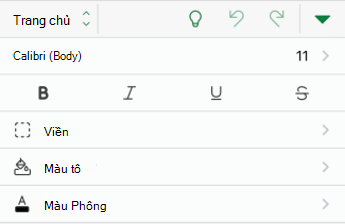 Tùy chọn định dạng phông chữ trong Excel for iOS
